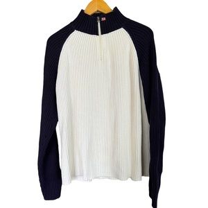 Polo Jeans Ralph Lauren‎ 1/4 Zip 100% Cotton Sweater Navy Cream XL